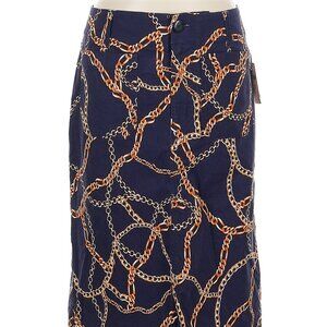 NEW Anthropologie Maeve Colette navy blue gold chain skirt M